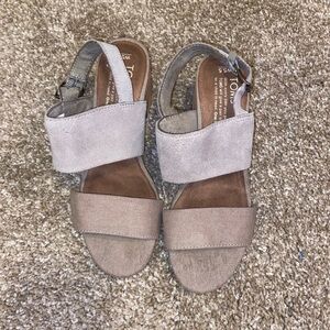 Beige Toms Sandals Size 5.5, suede and canvas, almost new condition